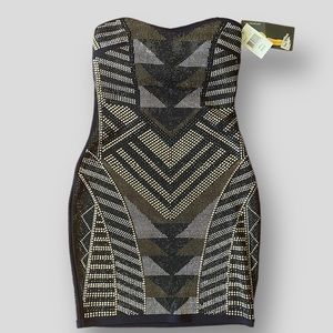 Ruby Rox Black Silver Geo Pattern Stud Sleeveless Bodycon Mini Dress